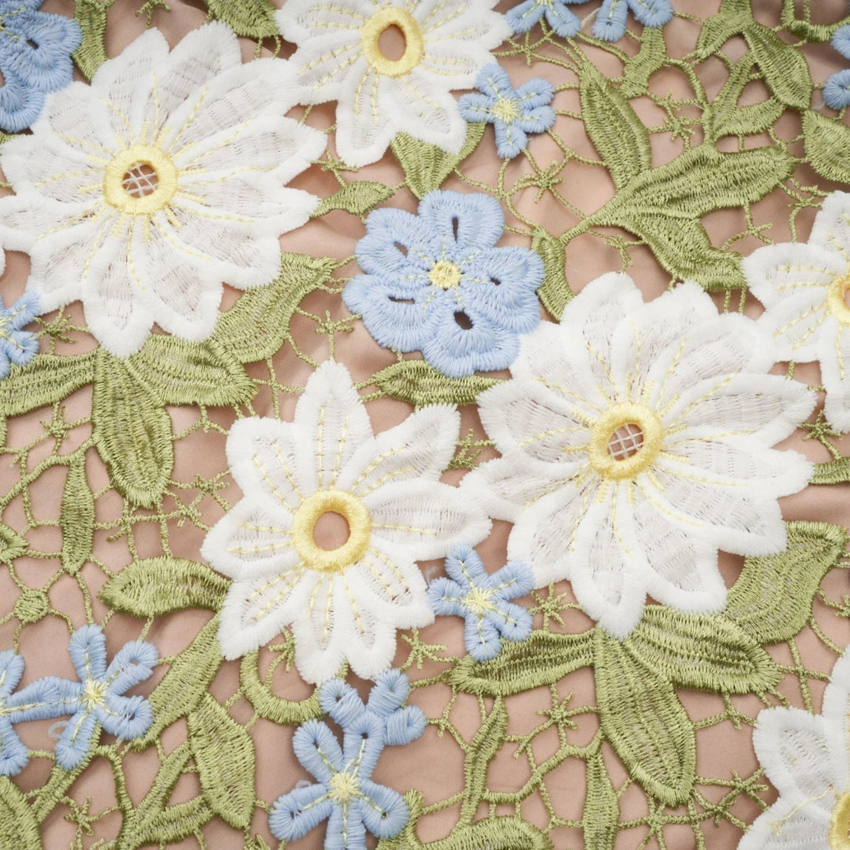 Santa Midi Dress Green Floral Embroidered Hollow - Carved