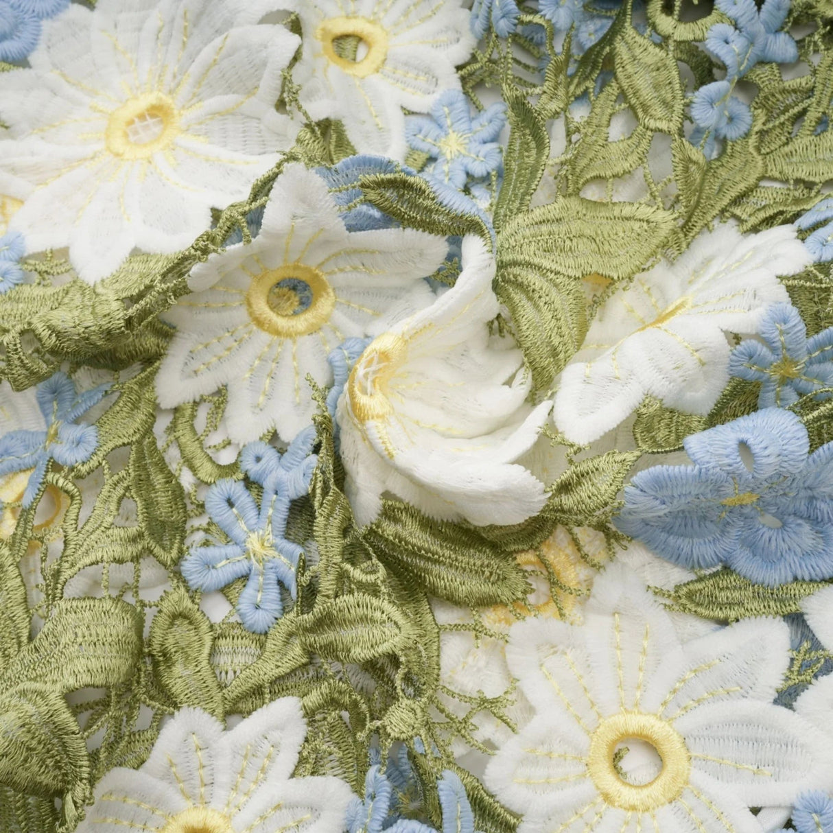 Santa Midi Dress Green Floral Embroidered Hollow - Carved