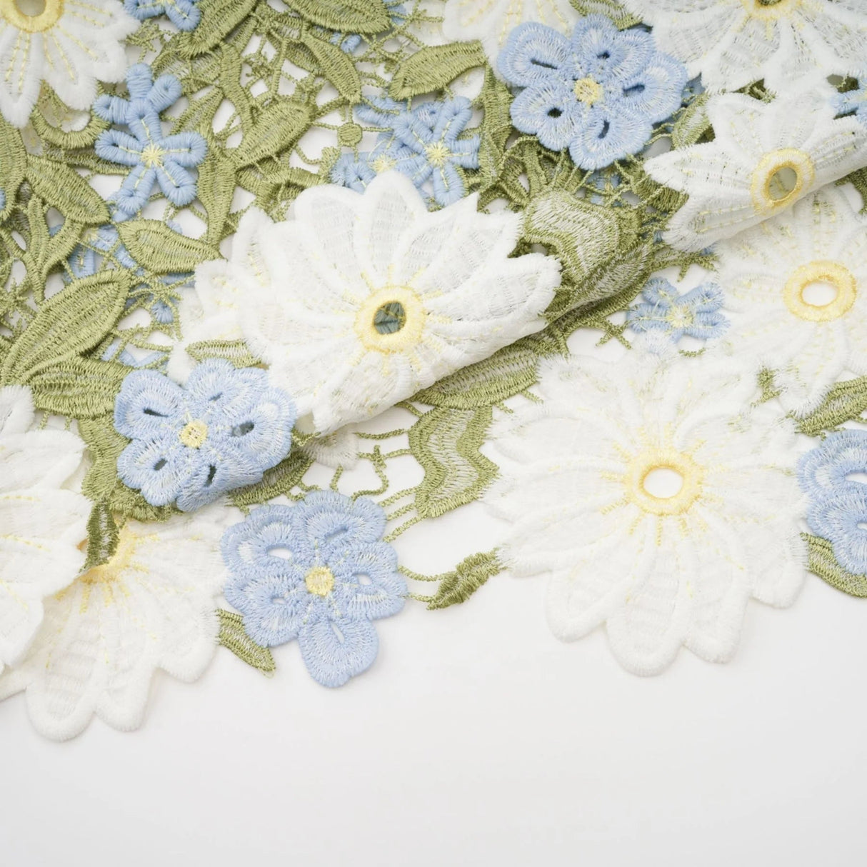 Santa Midi Dress Green Floral Embroidered Hollow - Carved