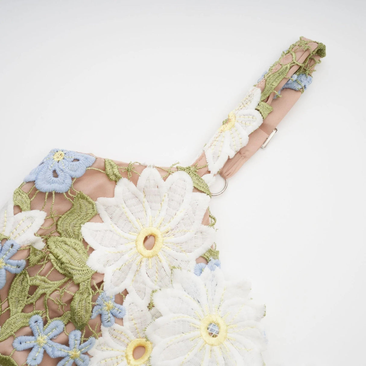 Santa Midi Dress Green Floral Embroidered Hollow - Carved