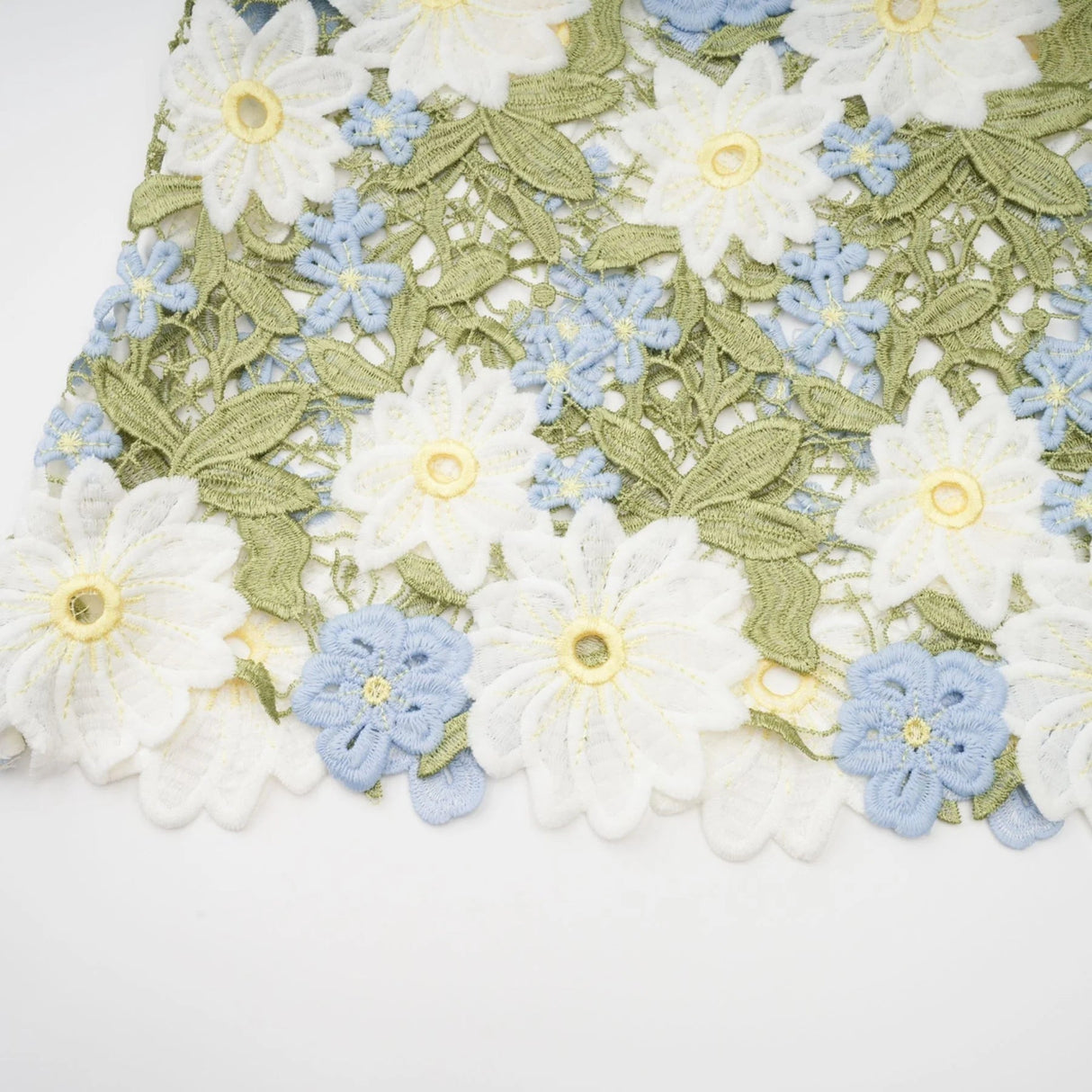 Santa Midi Dress Green Floral Embroidered Hollow - Carved