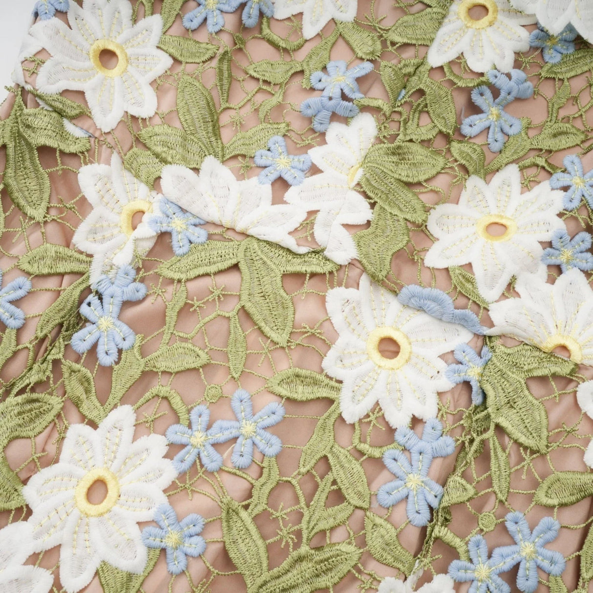 Santa Midi Dress Green Floral Embroidered Hollow - Carved