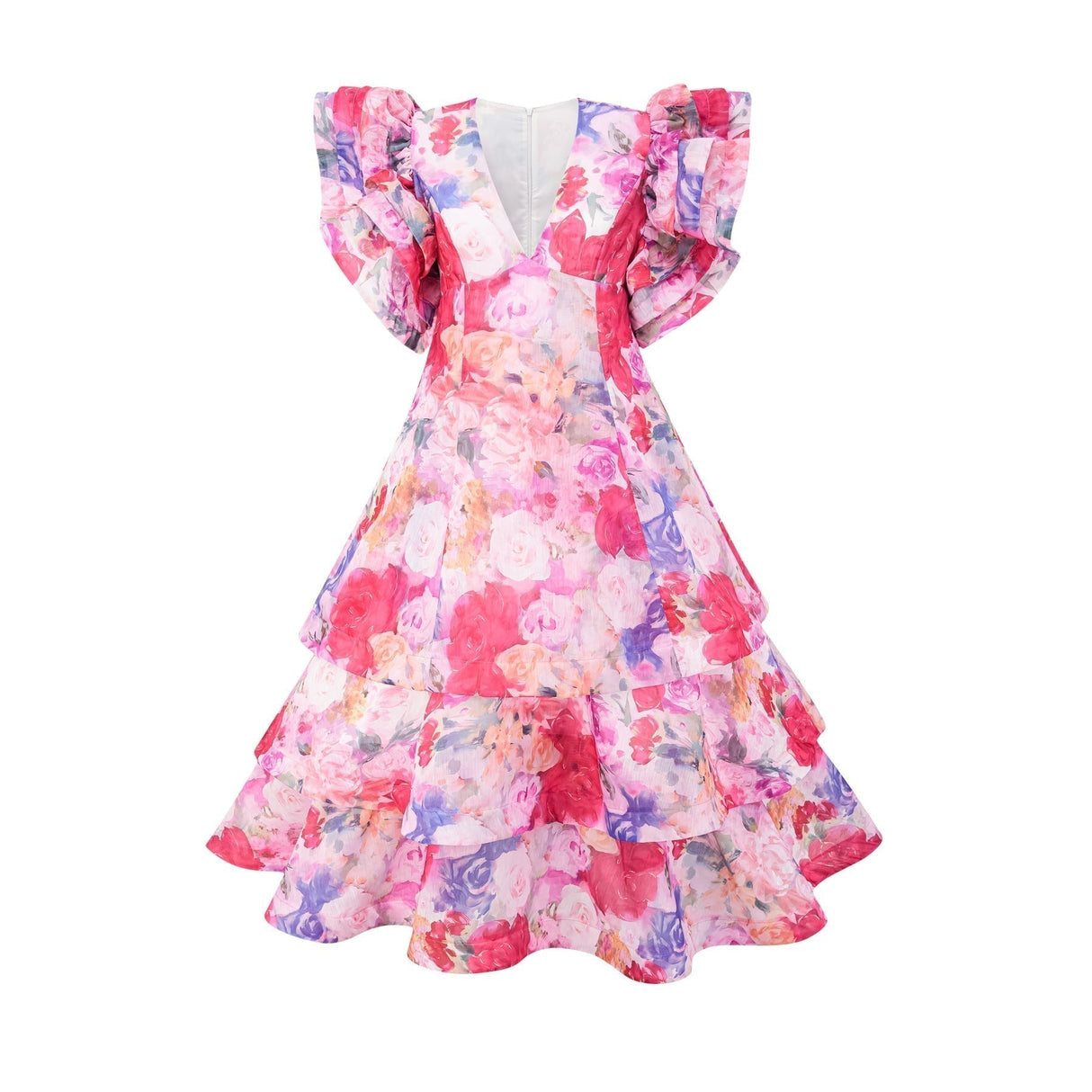 Sara Gown Pink Floral Ruffled Tiered Maxi