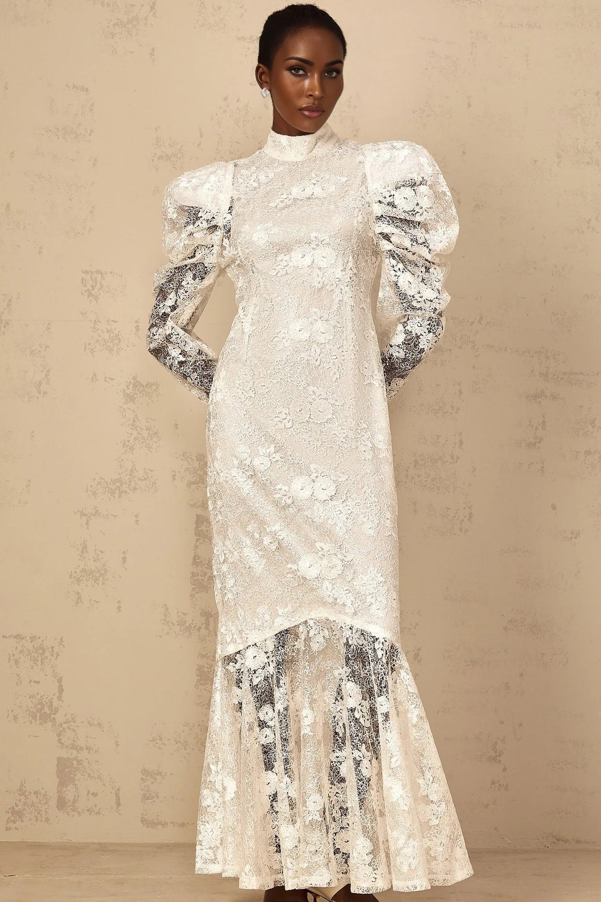 Sara Maxi Dress White Floral Lace Mermaid & Sequin Detailing