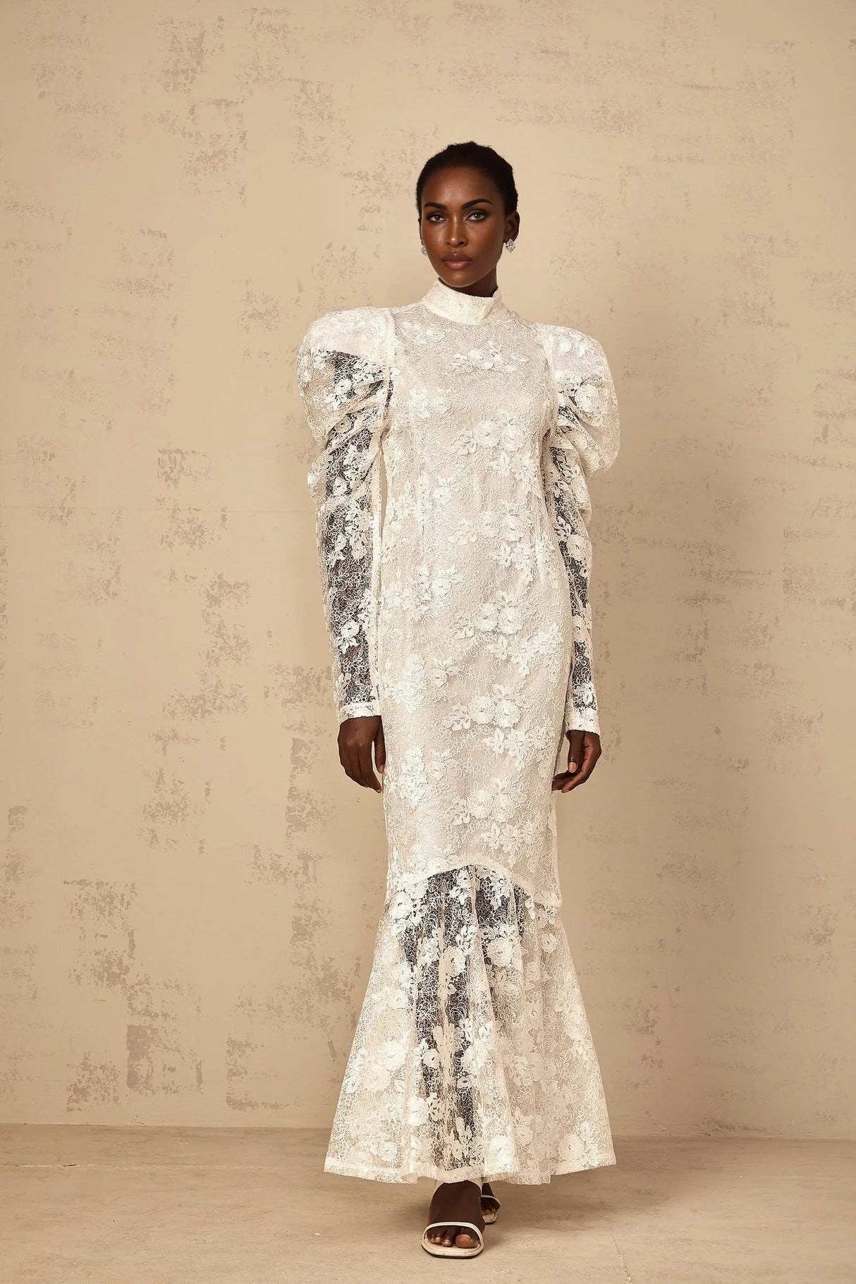 Sara Maxi Dress White Floral Lace Mermaid & Sequin Detailing