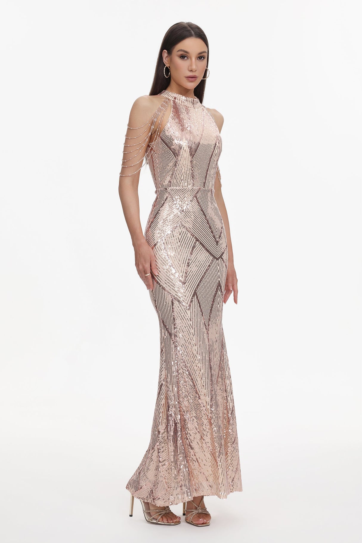 Sara Pink Sequin Maxi Dress for Special Occasions