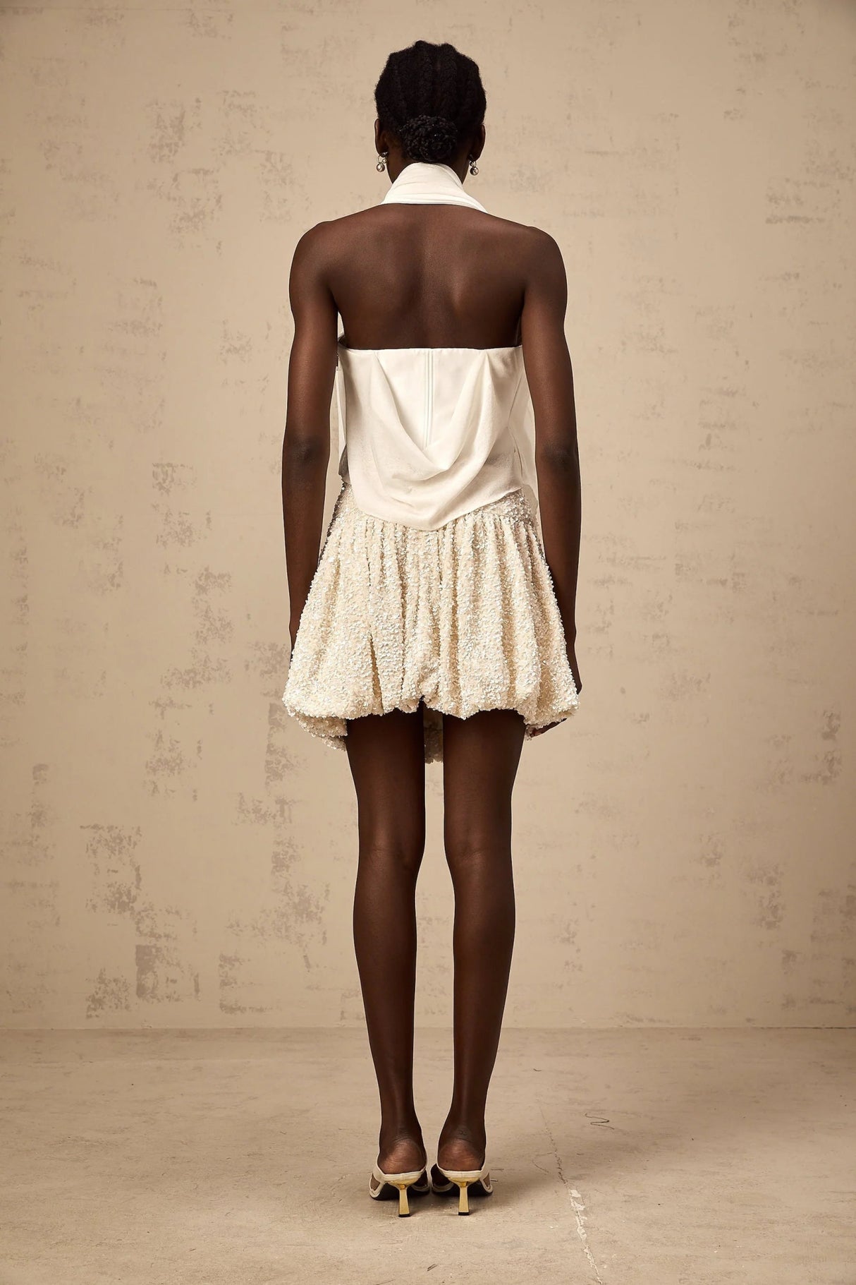 Sarah Top White Floral - Appliqu Halter - neck