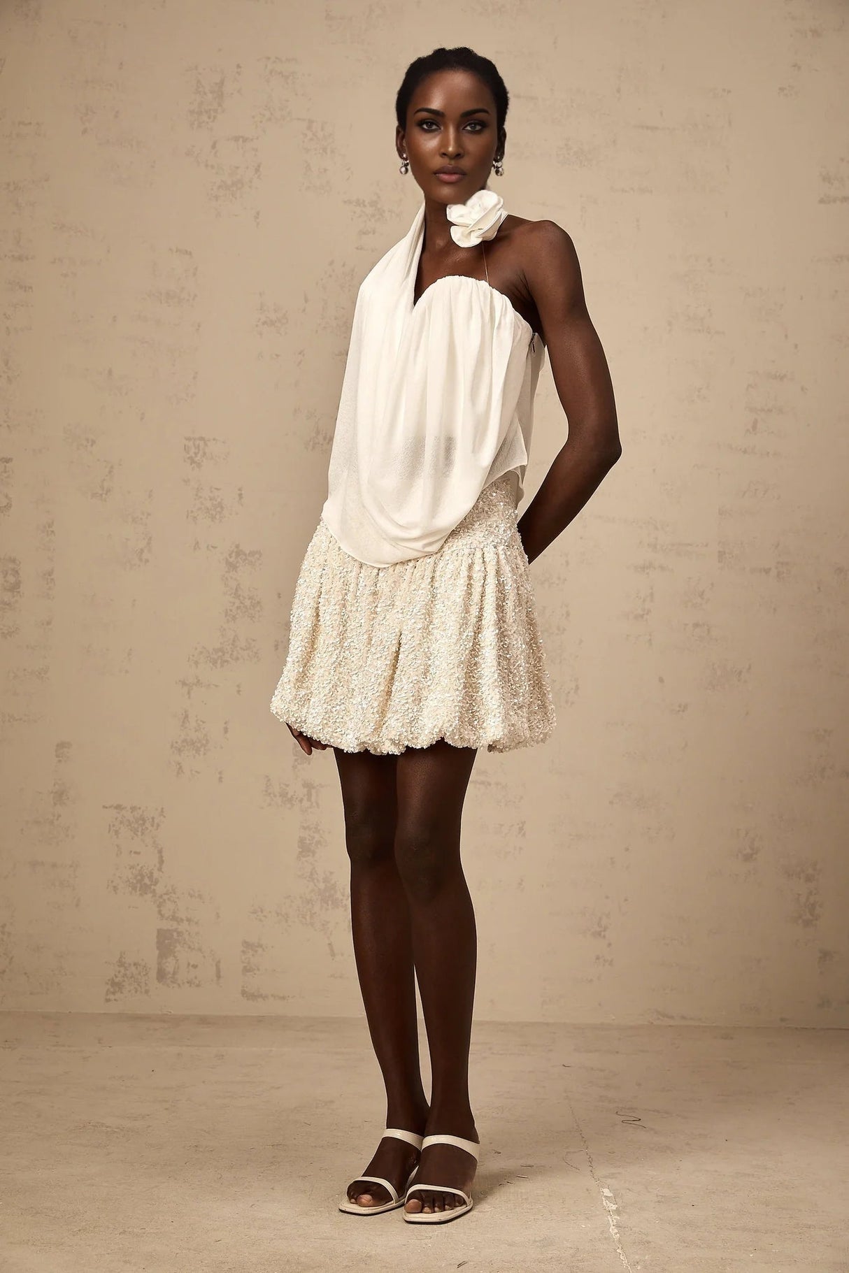 Sarah Top White Floral - Appliqu Halter - neck