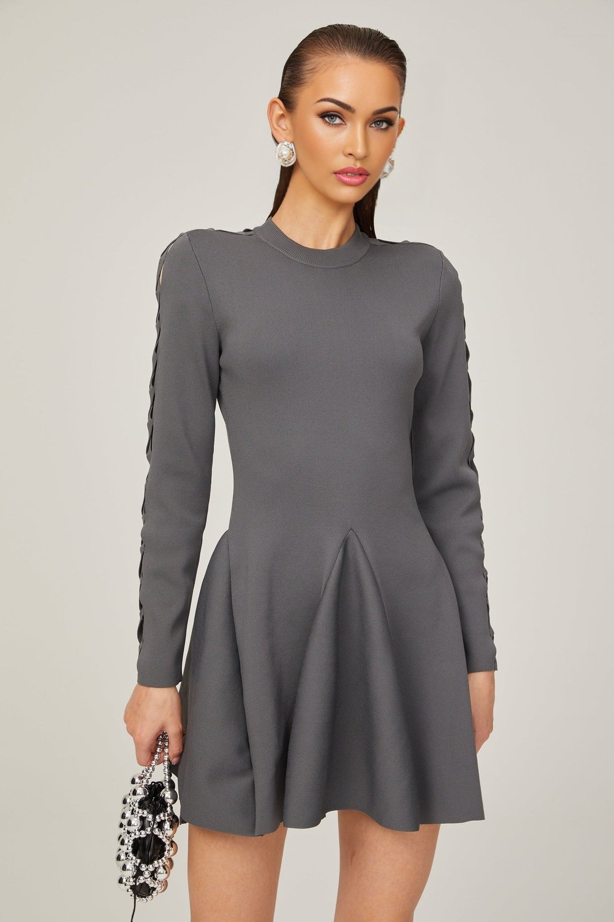 Sarai Mini Dress Sarai Grey Cut Out Flare Knit Mini Dress