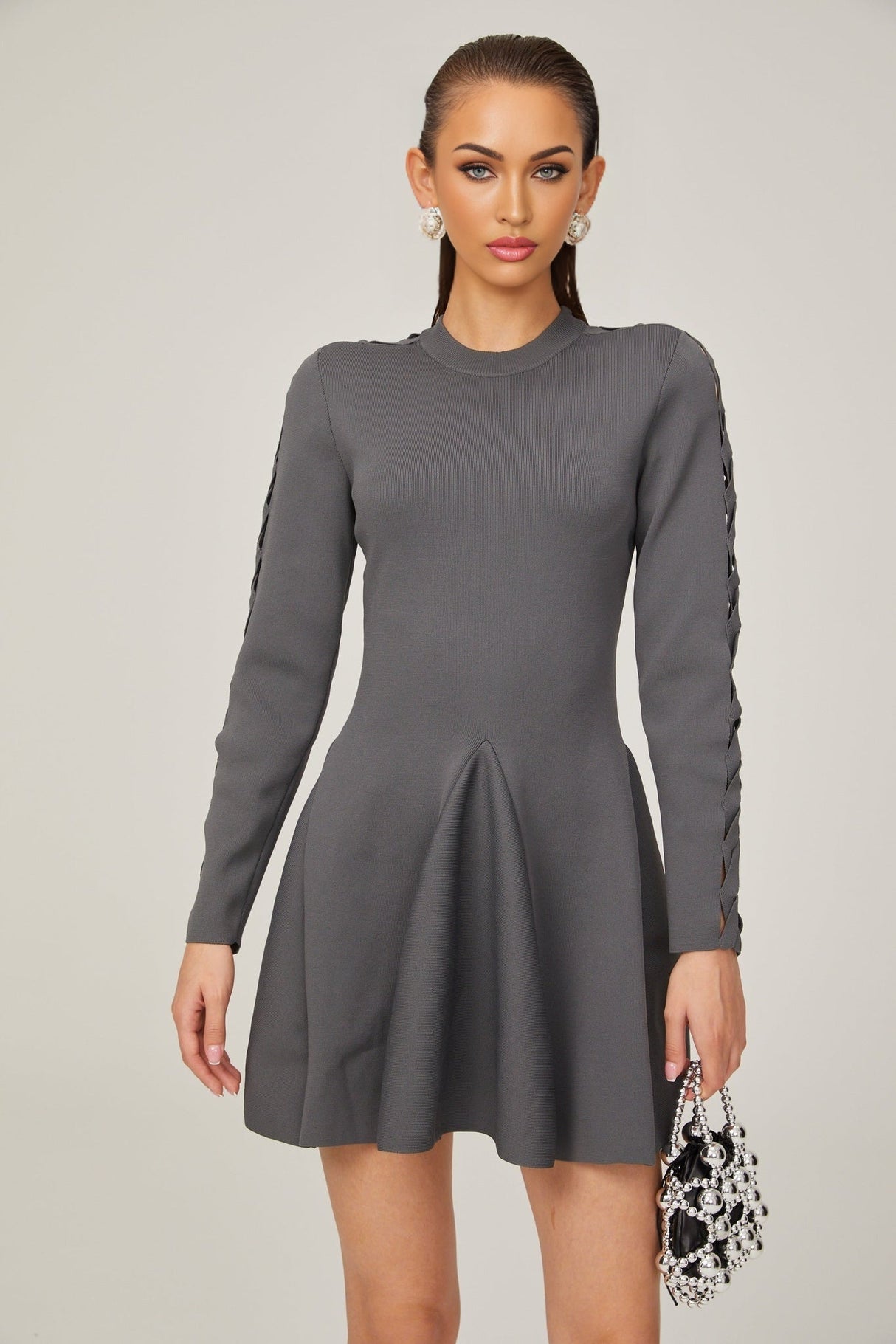 Sarai Mini Dress Sarai Grey Cut Out Flare Knit Mini Dress