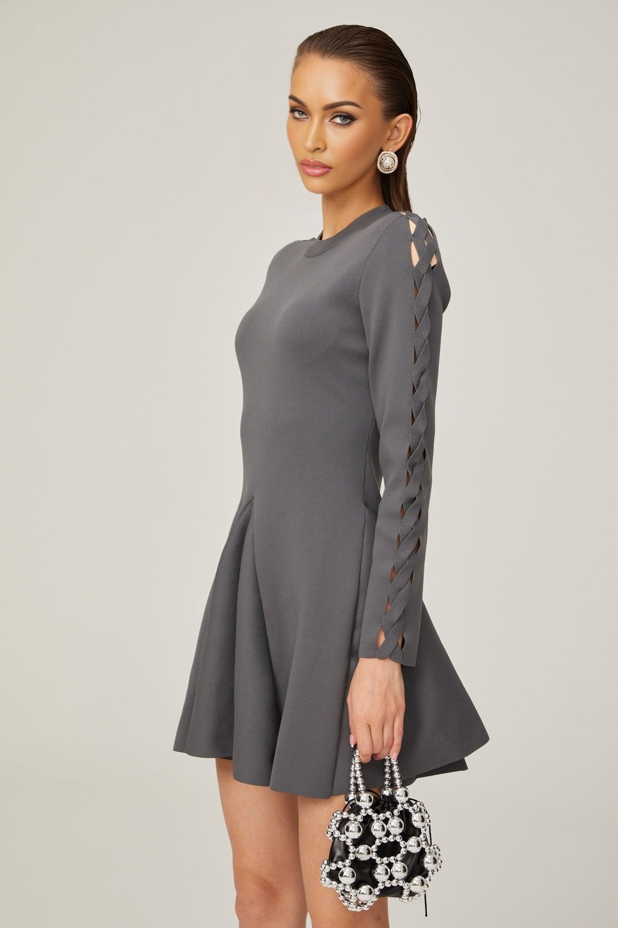 Sarai Mini Dress Sarai Grey Cut Out Flare Knit Mini Dress