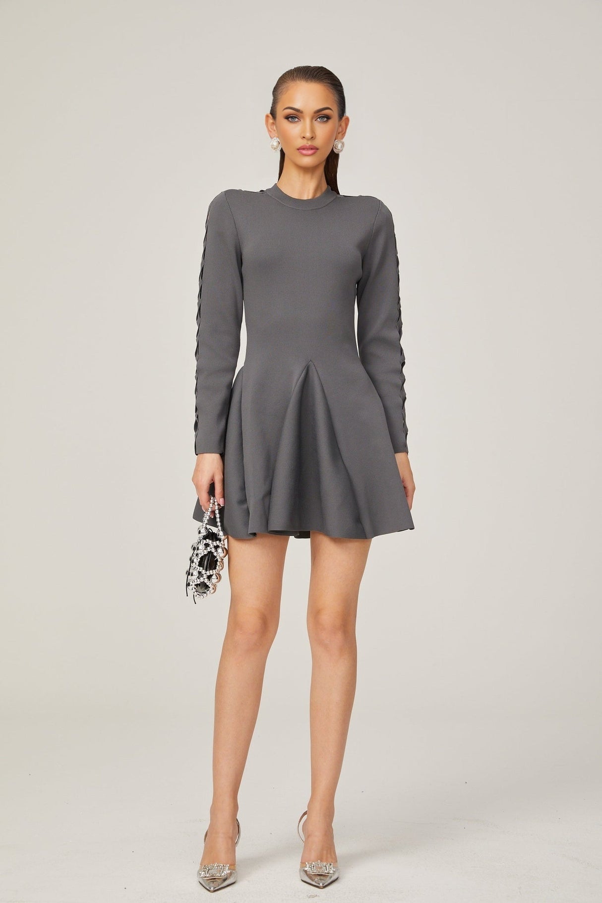 Sarai Mini Dress Sarai Grey Cut Out Flare Knit Mini Dress
