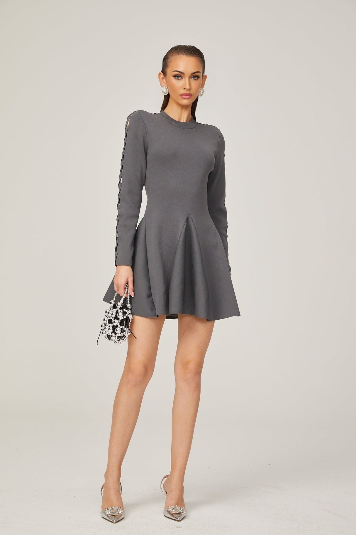 Sarai Mini Dress Sarai Grey Cut Out Flare Knit Mini Dress