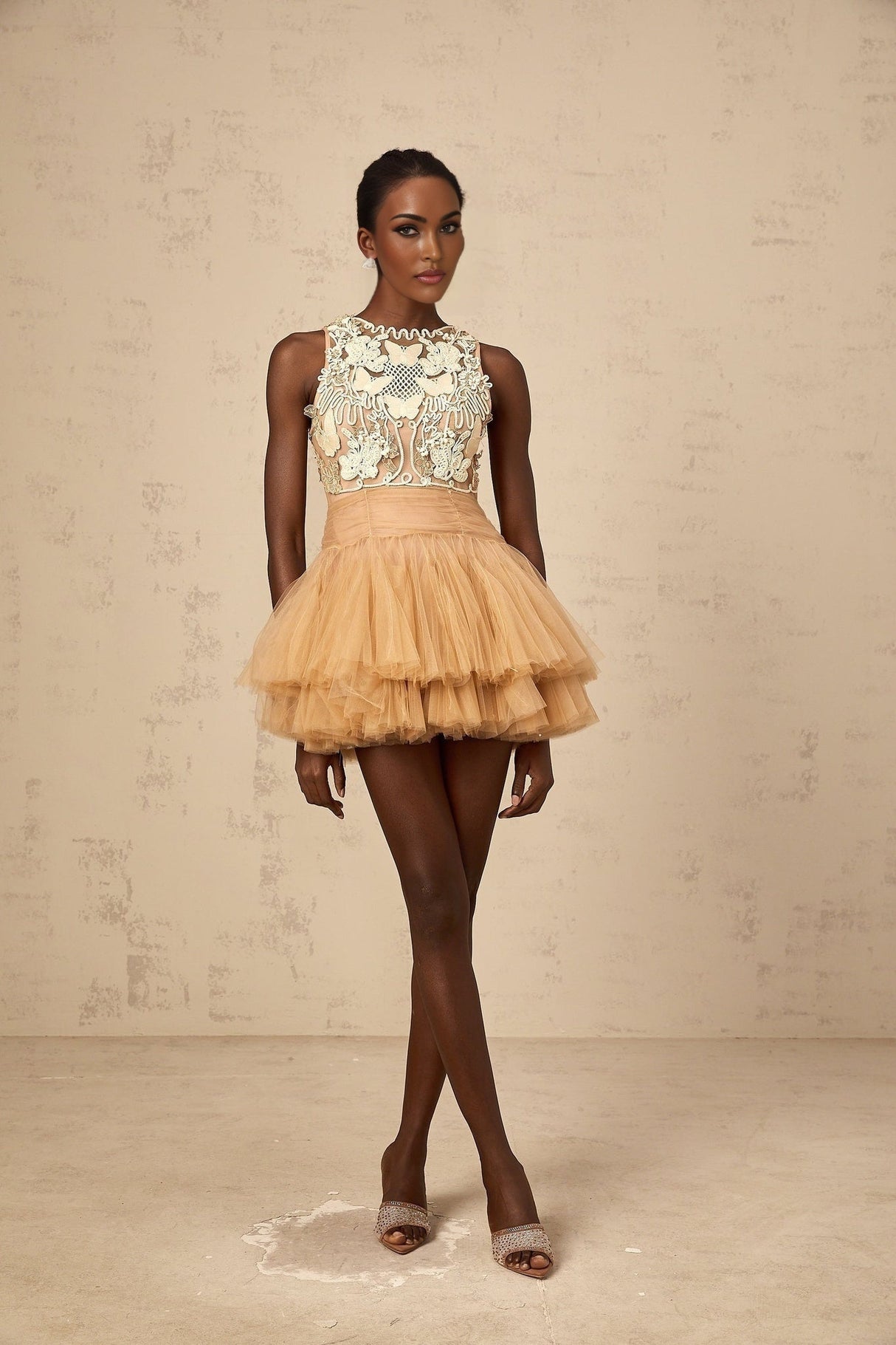 Sarai Mini Dress Sarai Tiered Crystal Lace White Khaki Dress