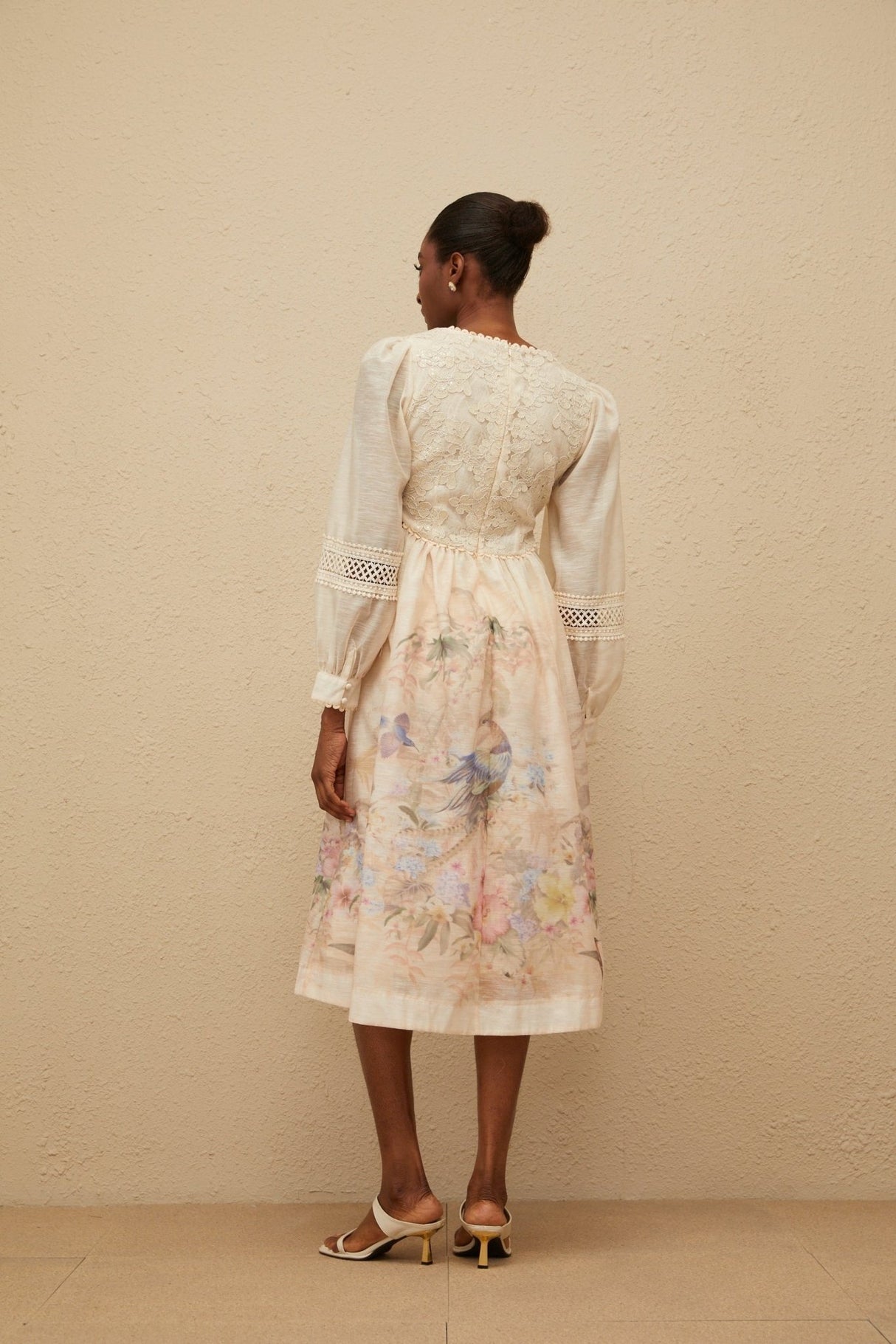 Savanna Midi Dress - Floral Print - Embroidered Detailing - Cut - Out Design - Sequin Accents - Cinched Waist