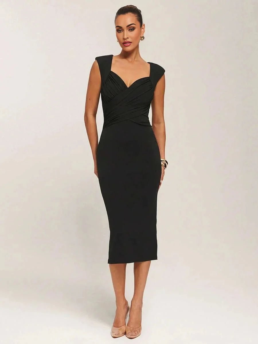 Savanna Midi Dress - Sweetheart Neckline - High Waist - Bodycon Fit - Elegant Style