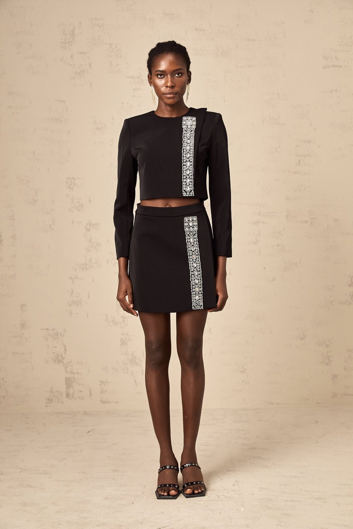 Savanna Skirt & Top Set Black Crystal Embellished Matching Outfit