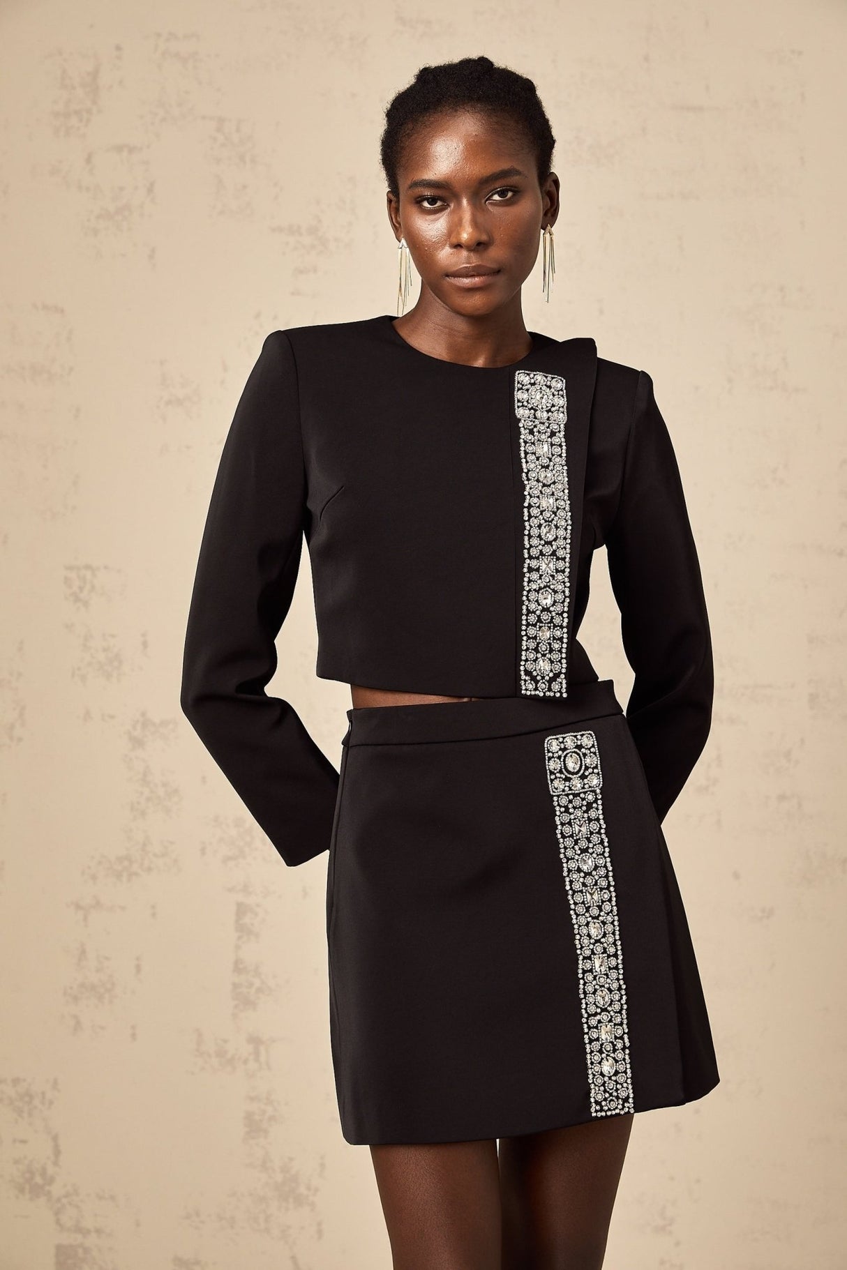 Savanna Skirt & Top Set Black Crystal Embellished Matching Outfit