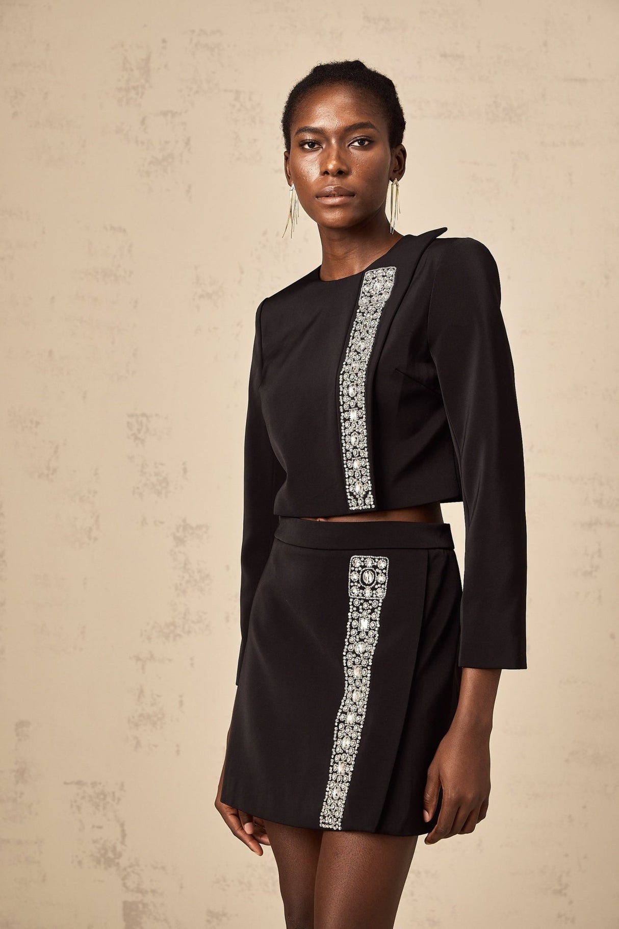 Savanna Skirt & Top Set Black Crystal Embellished Matching Outfit