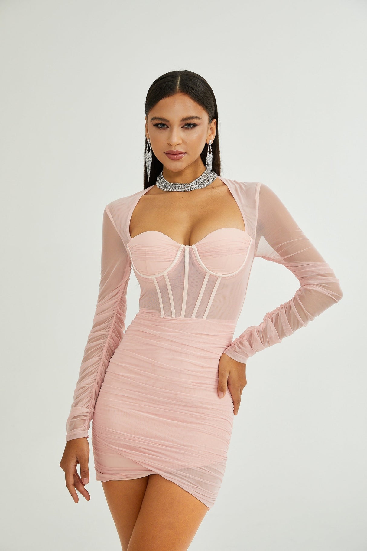 Savannah Long Sleeved Dress Mesh Bustier