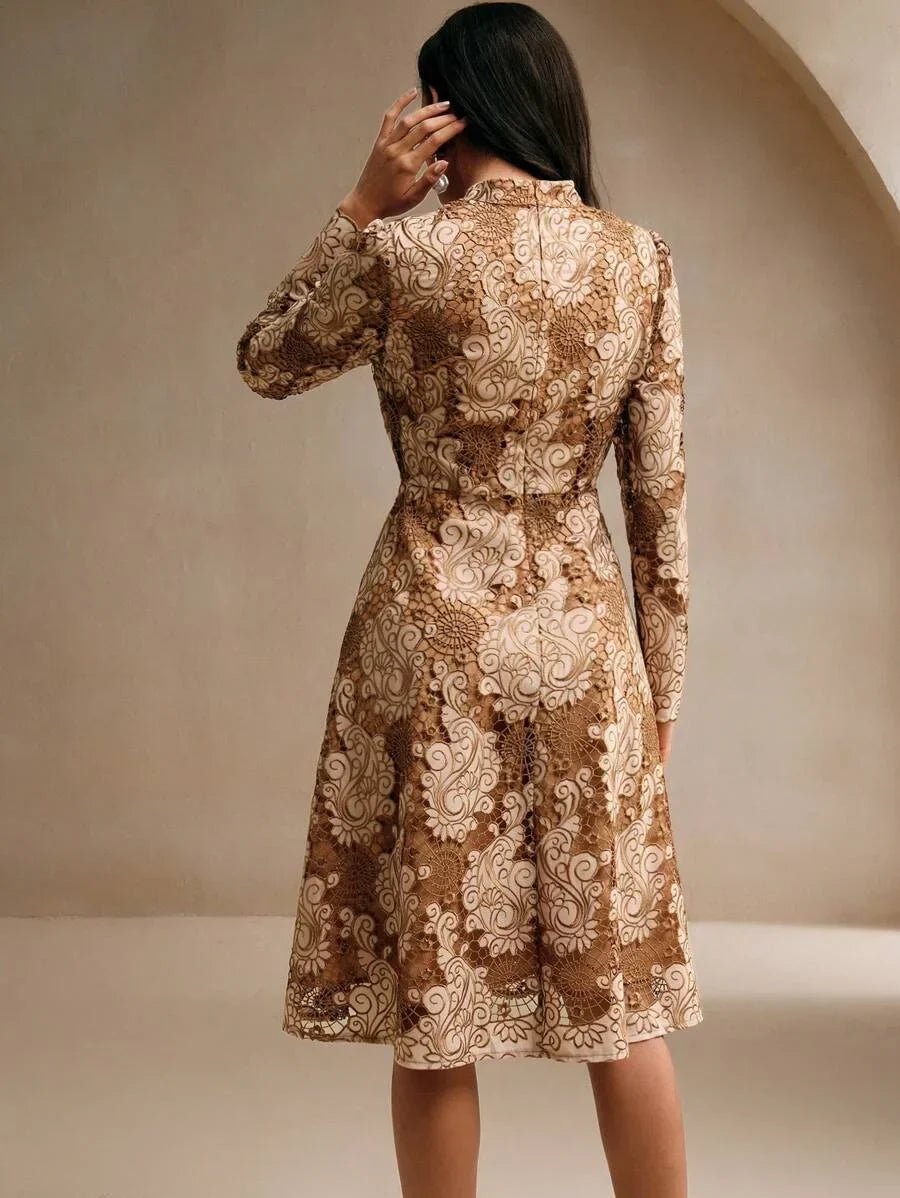 Savannah Midi Dress - Stand Collar - Wedding Occasion - Flared Hem - High Waist - A Line Style