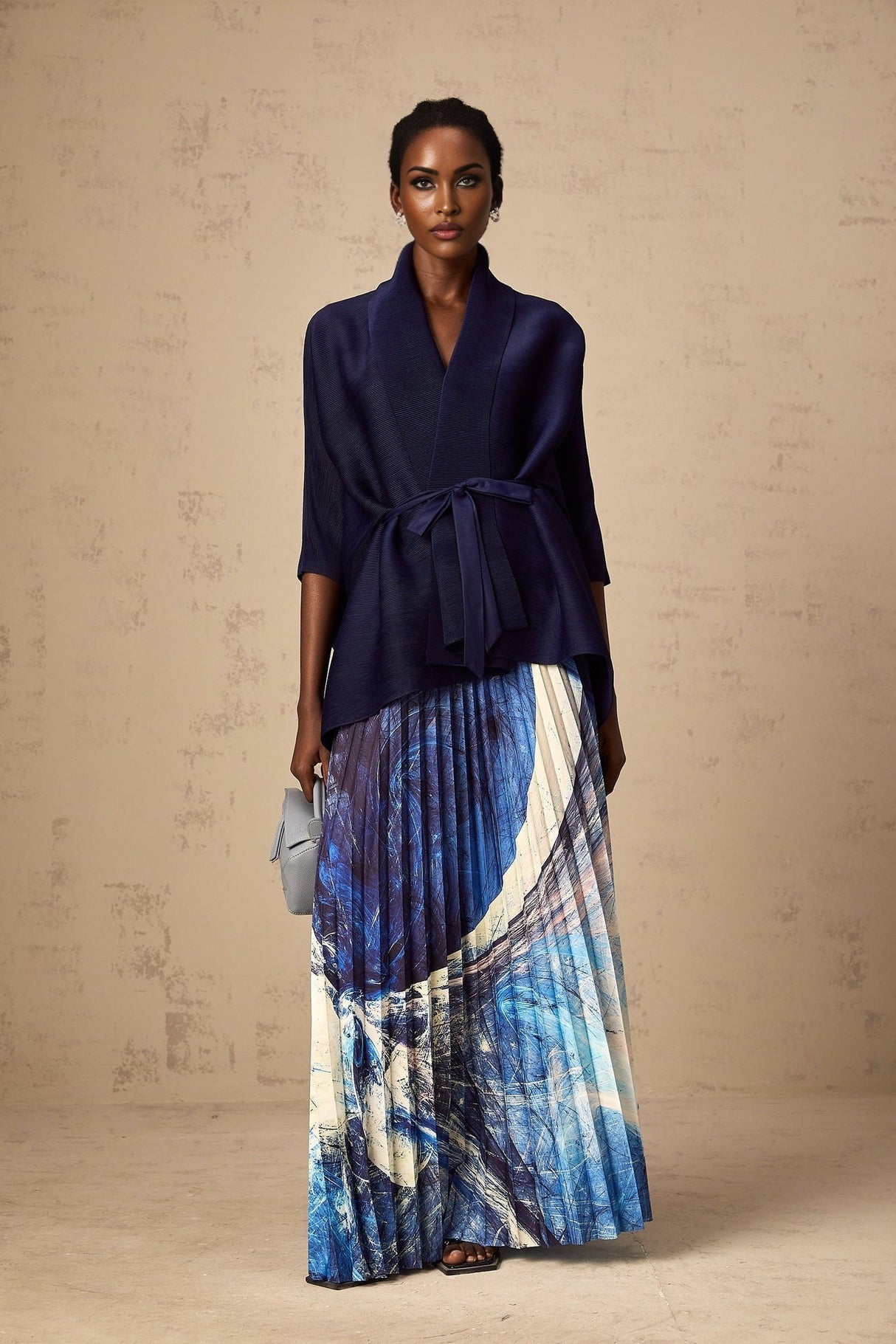 Savina Top & Dress Blue Pattern Creased Cape Matching Set