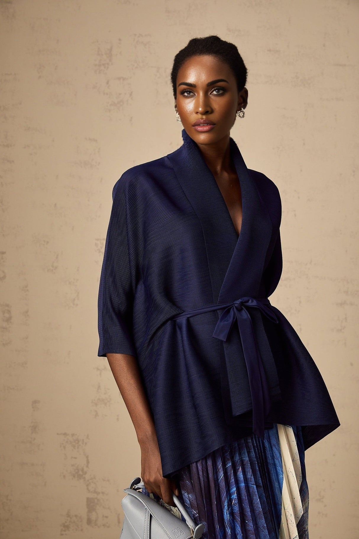 Savina Top & Dress Blue Pattern Creased Cape Matching Set