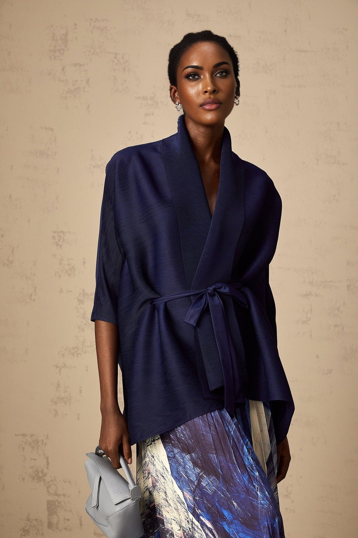 Savina Top & Dress Blue Pattern Creased Cape Matching Set