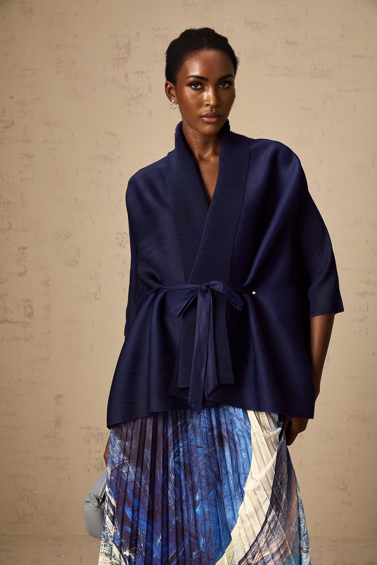 Savina Top & Dress Blue Pattern Creased Cape Matching Set