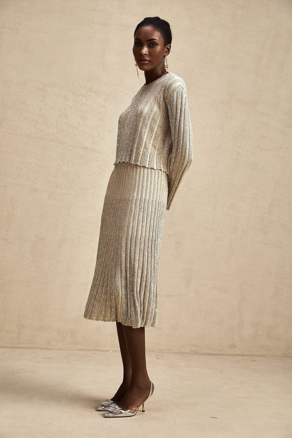 Scarlett Skirt & Top Set Champagne Sequin Knit