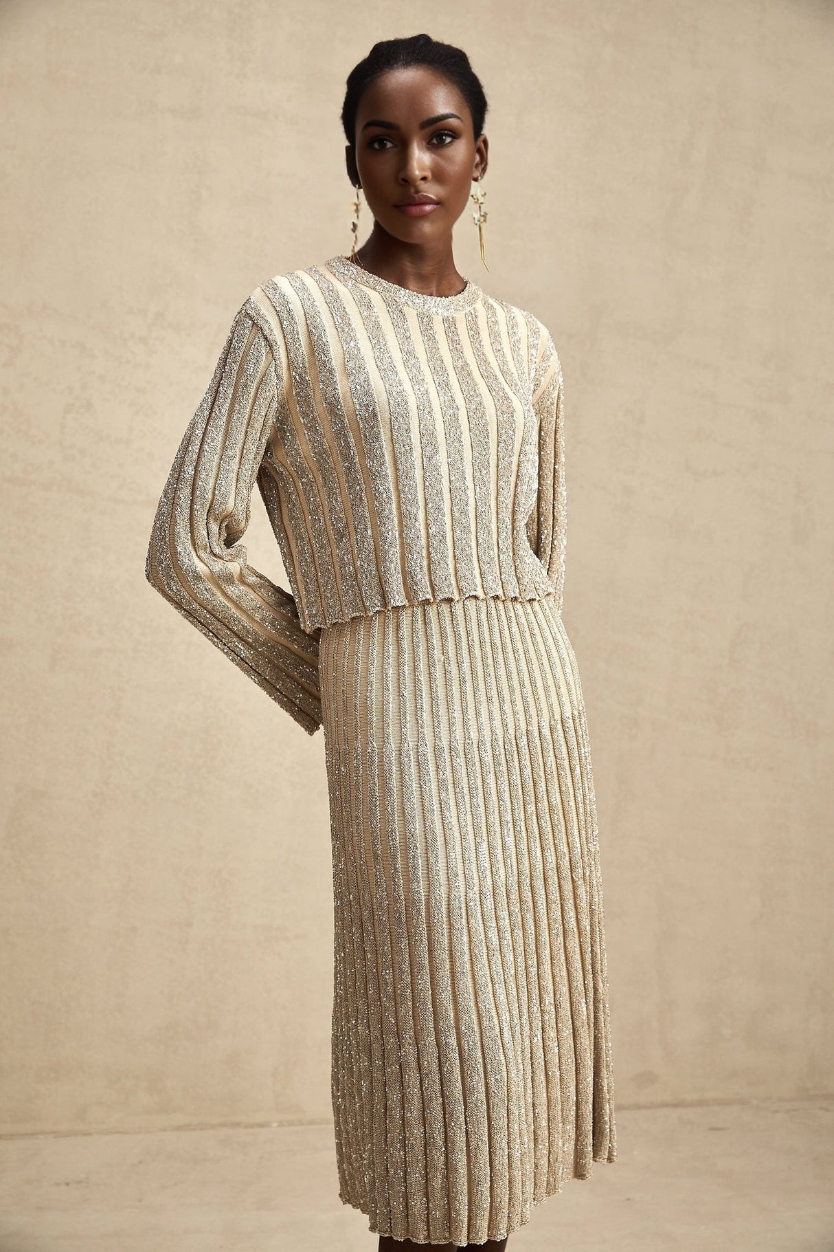 Scarlett Skirt & Top Set Champagne Sequin Knit