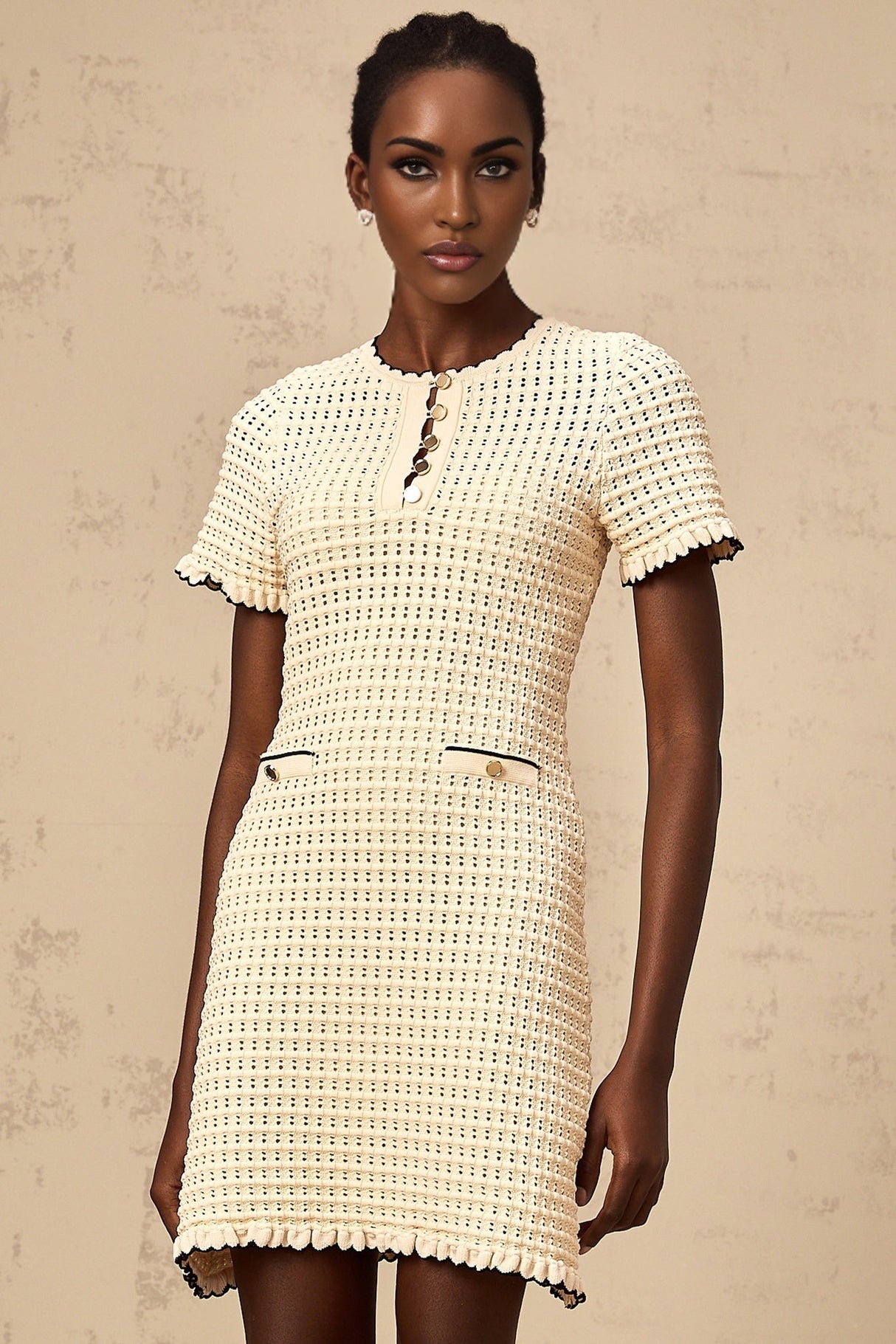 Selena Mini Dress with Ruffled Trim and Front Pockets