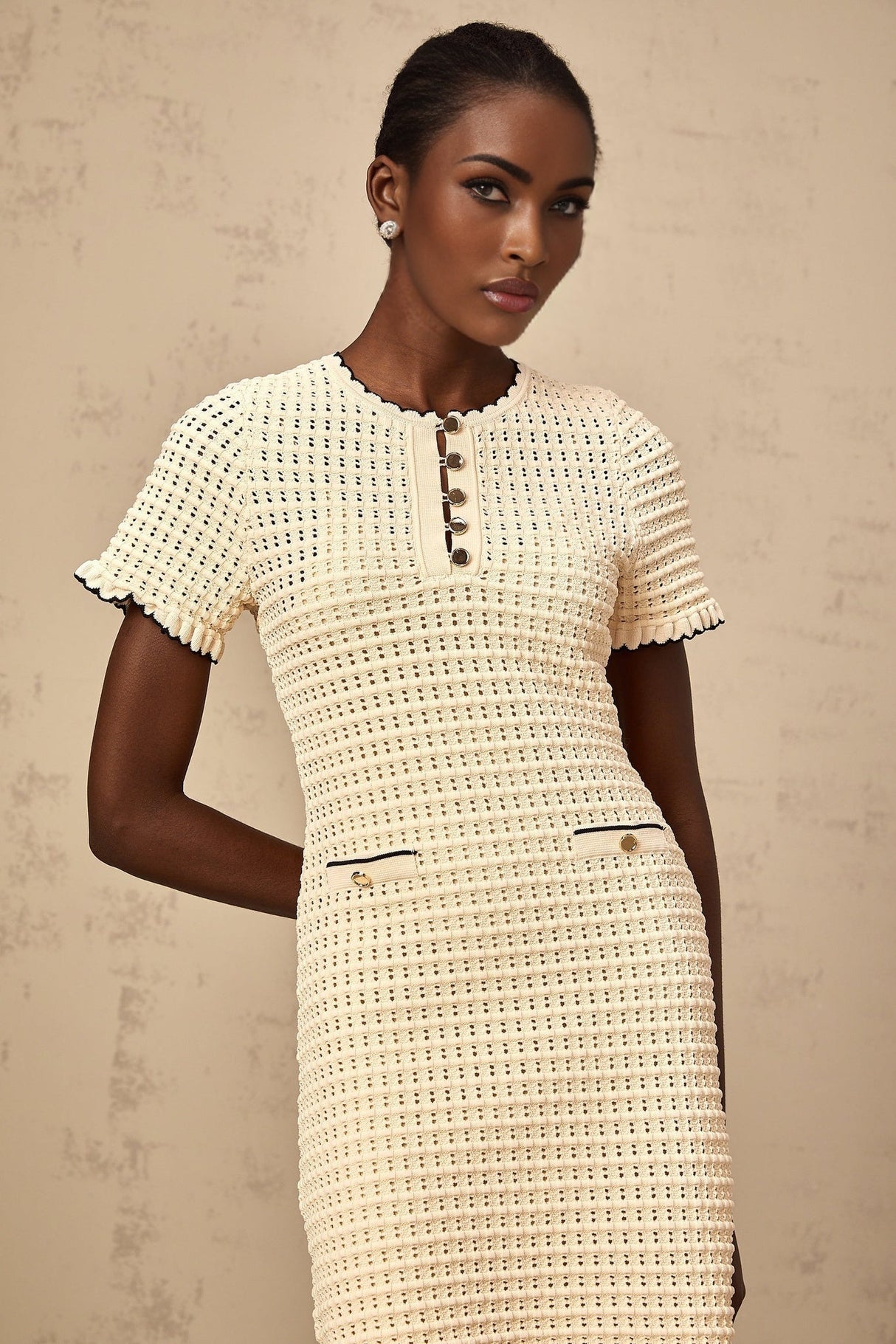 Selena Mini Dress with Ruffled Trim and Front Pockets