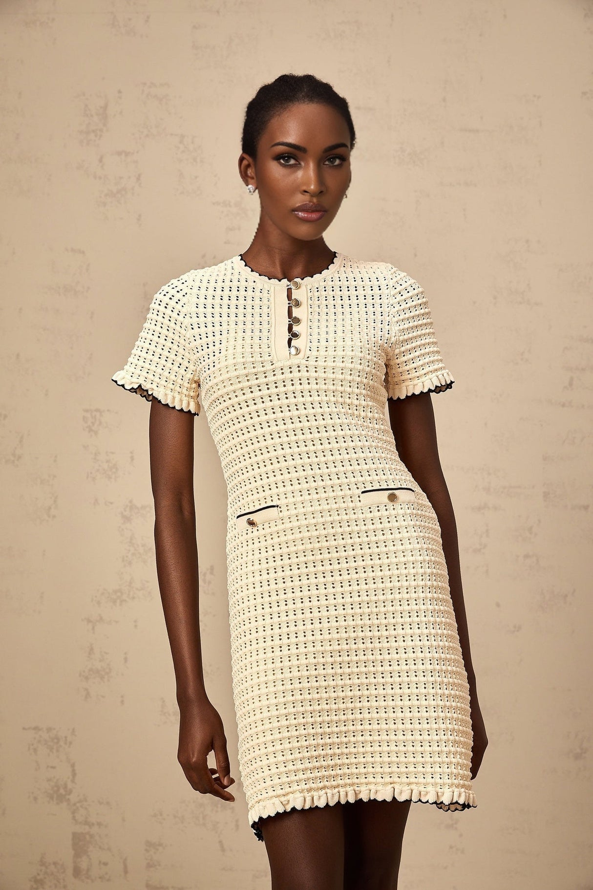 Selena Mini Dress with Ruffled Trim and Front Pockets