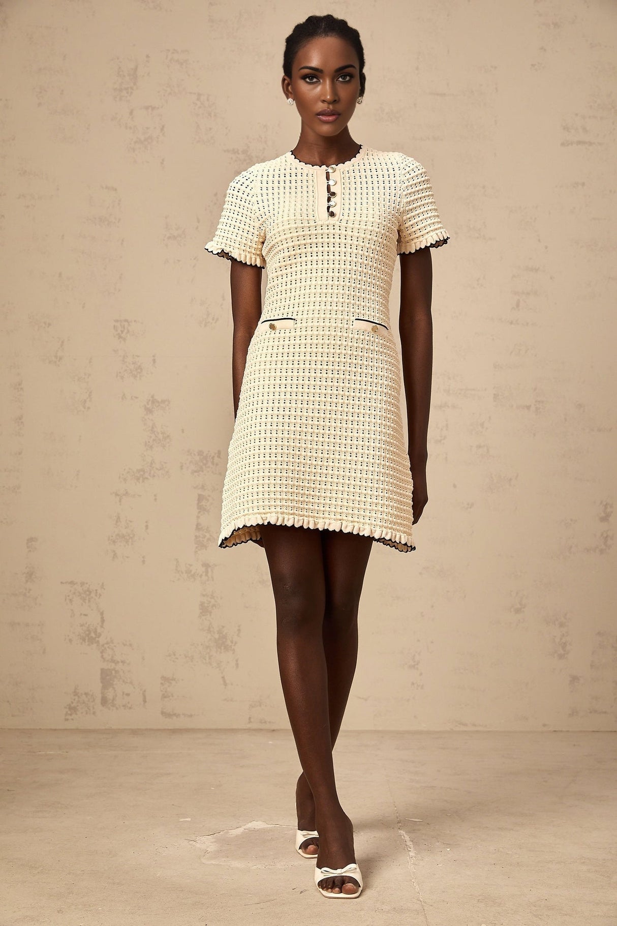 Selena Mini Dress with Ruffled Trim and Front Pockets