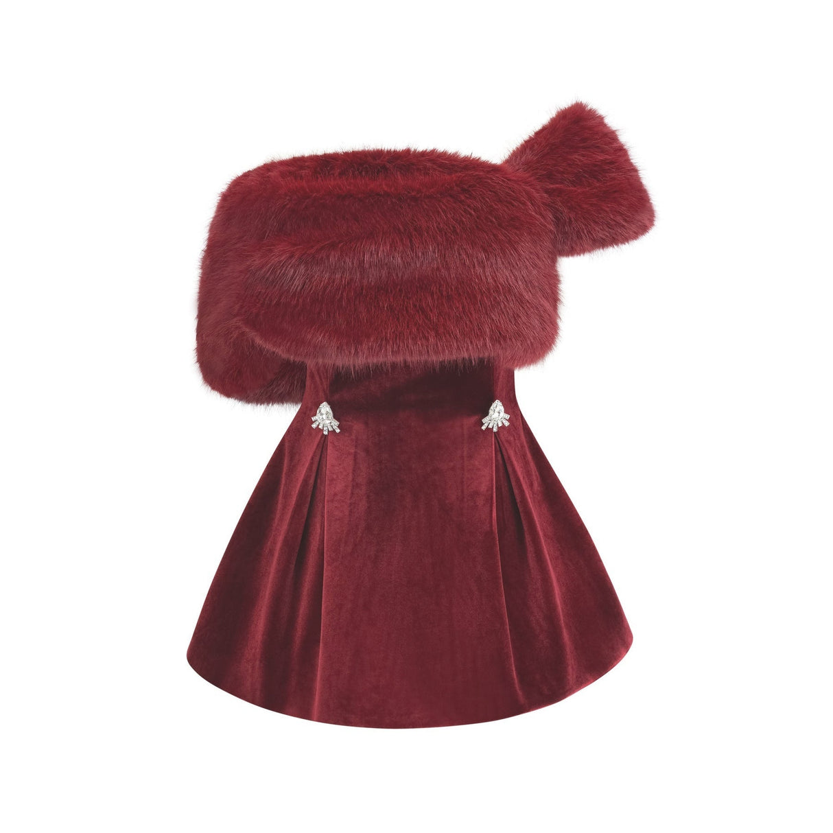 Selena Velvet Strapless Mini Dress With Faux Fur Collar