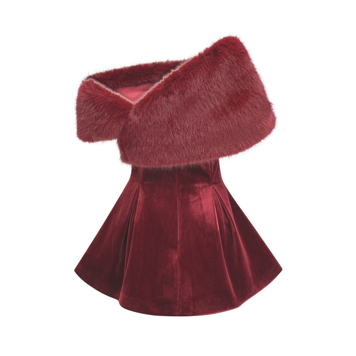 Selena Velvet Strapless Mini Dress With Faux Fur Collar