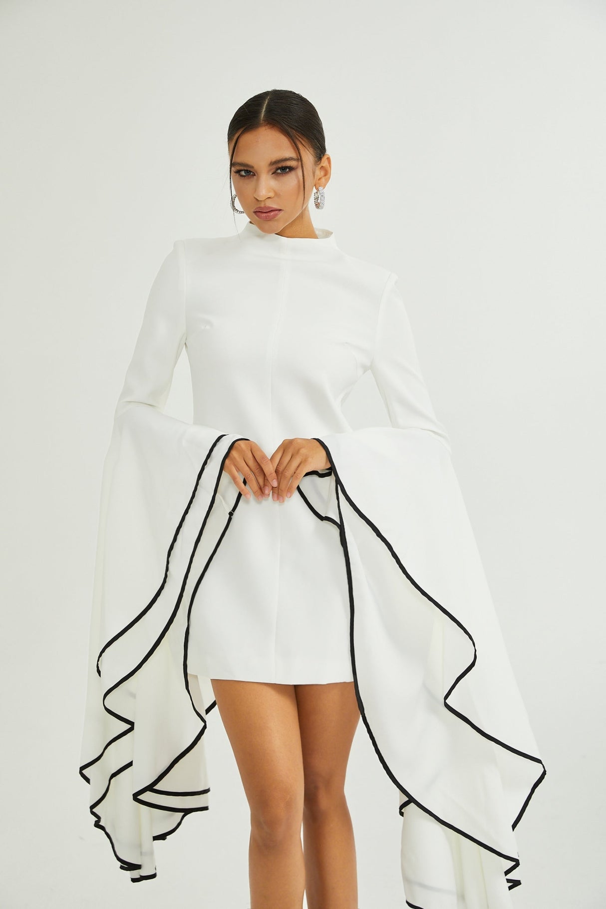 Serafina Dress Classic White & Black Ruffle Sleeve