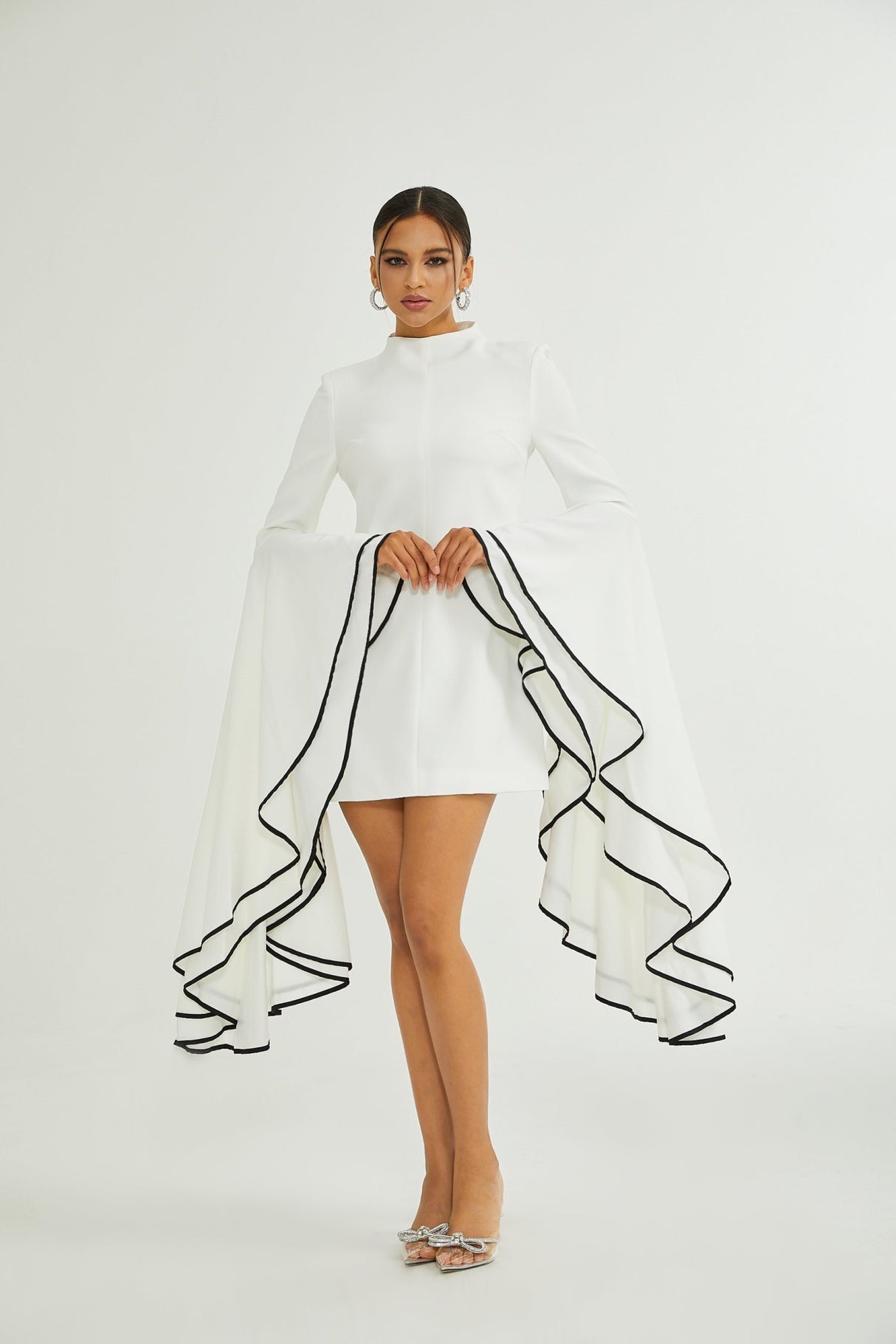 Serafina Dress Classic White & Black Ruffle Sleeve