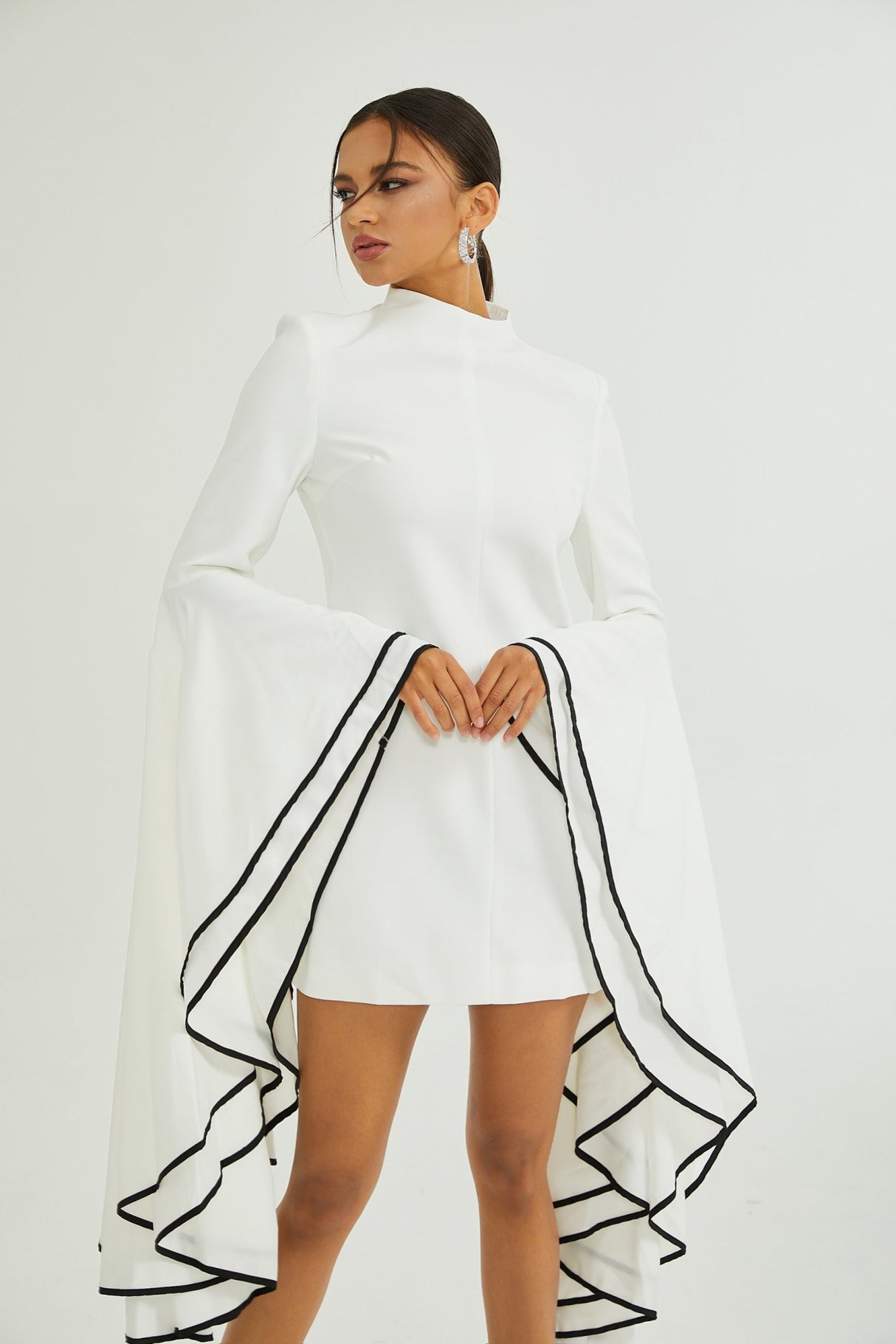 Serafina Dress Classic White & Black Ruffle Sleeve