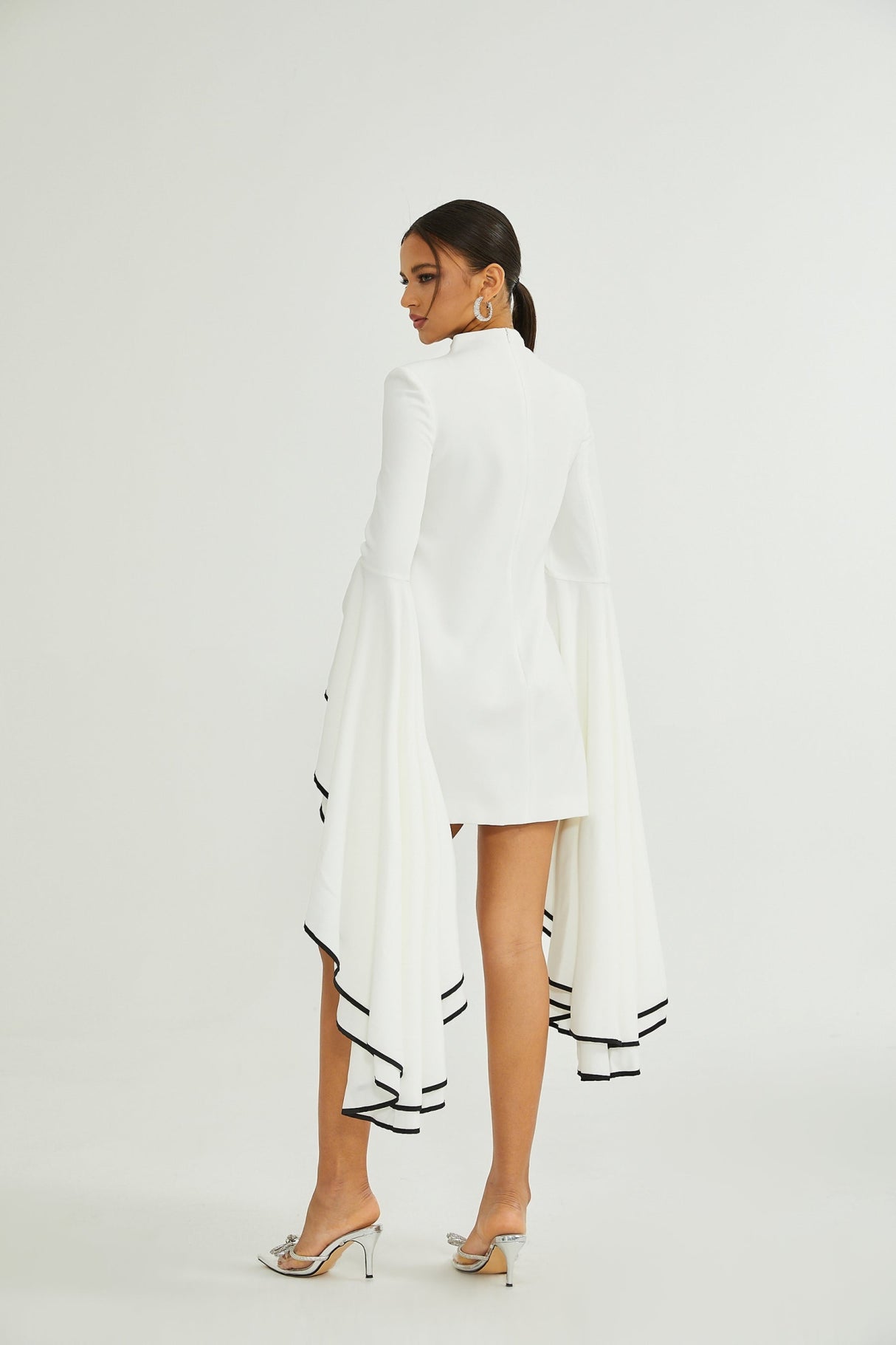 Serafina Dress Classic White & Black Ruffle Sleeve