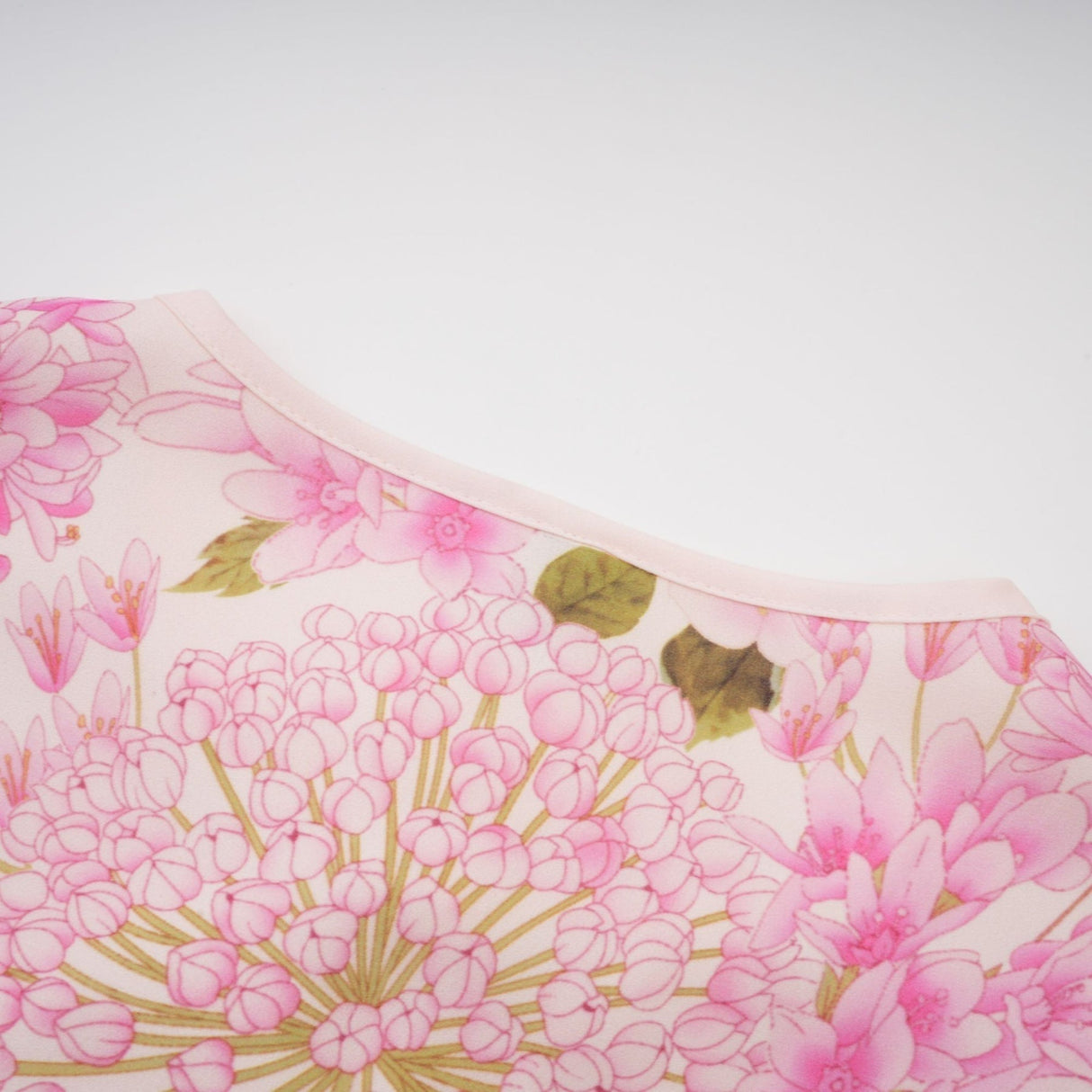 Serafina Floral Midi Dress in Striking Pink with Round - Neck & Puff Sleeves