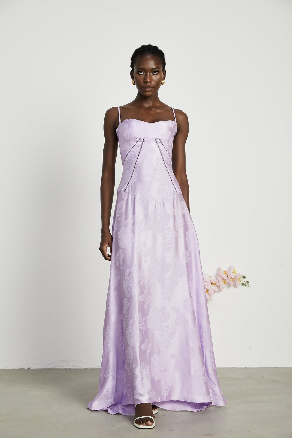 Seraphina Purple Jacquard Maxi Dress with Spaghetti Straps