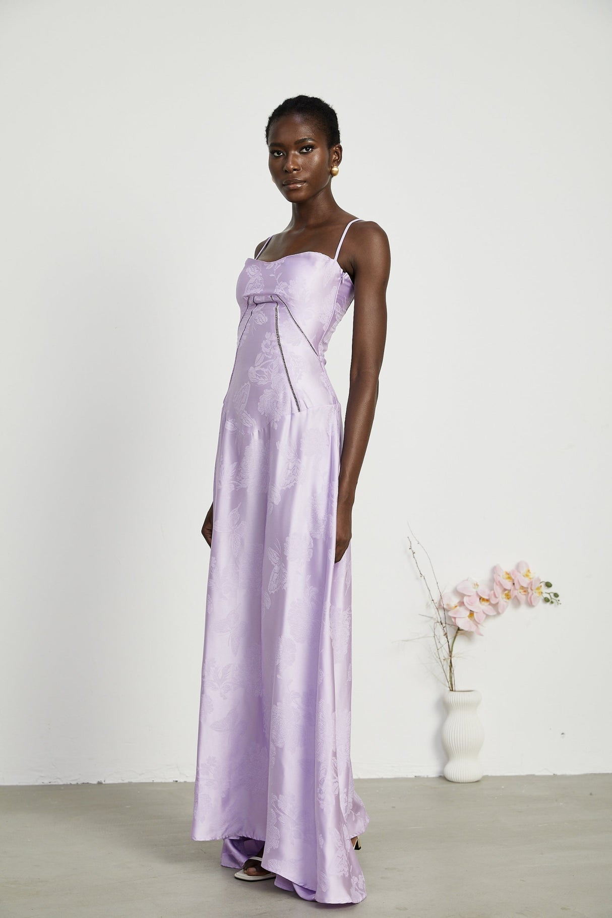 Seraphina Purple Jacquard Maxi Dress with Spaghetti Straps