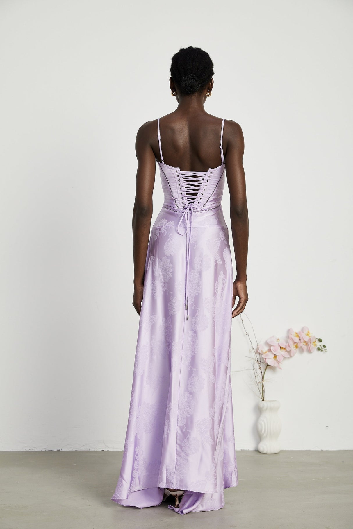 Seraphina Purple Jacquard Maxi Dress with Spaghetti Straps