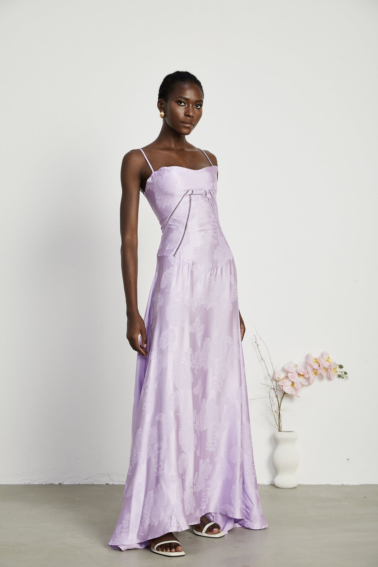 Seraphina Purple Jacquard Maxi Dress with Spaghetti Straps