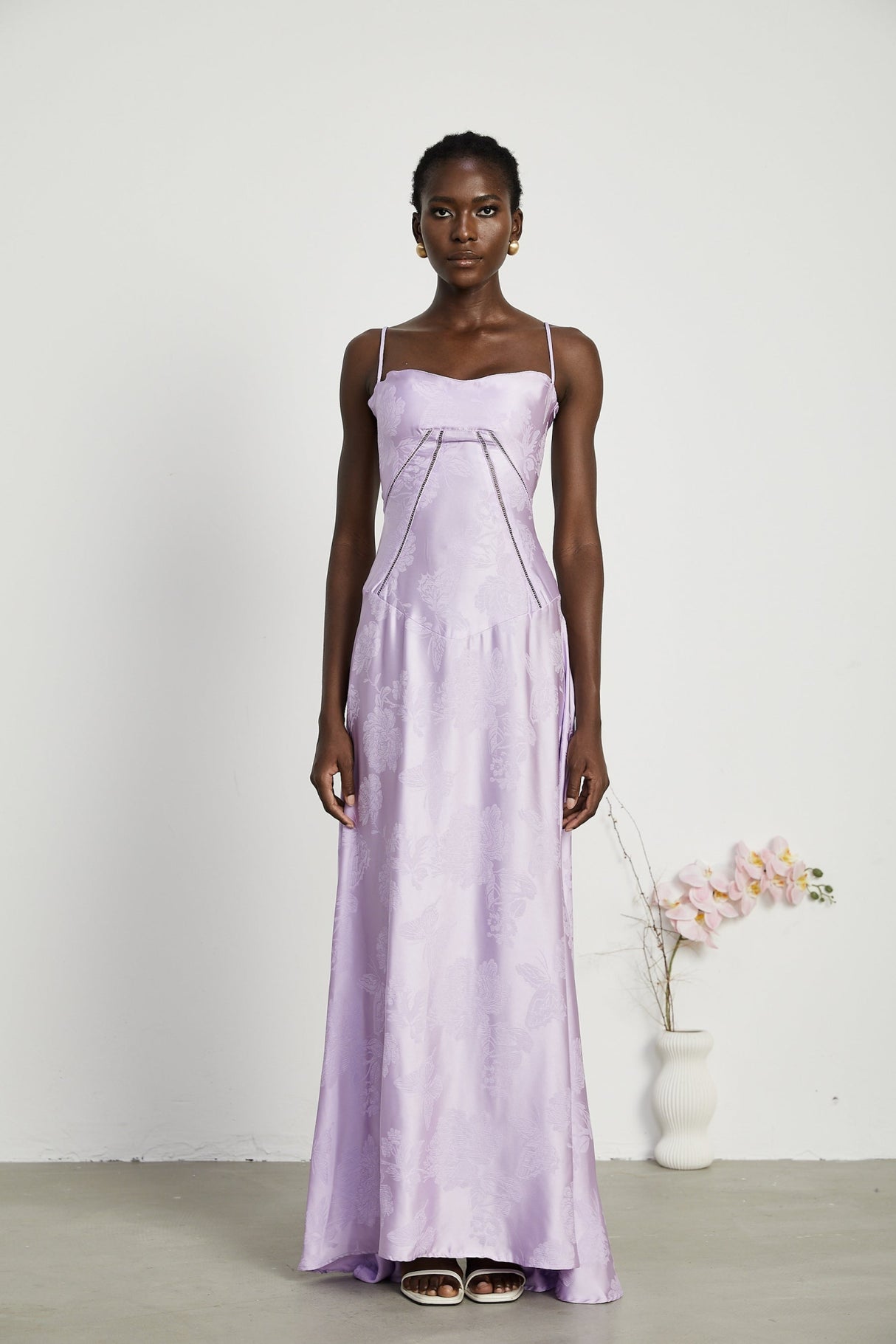 Seraphina Purple Jacquard Maxi Dress with Spaghetti Straps