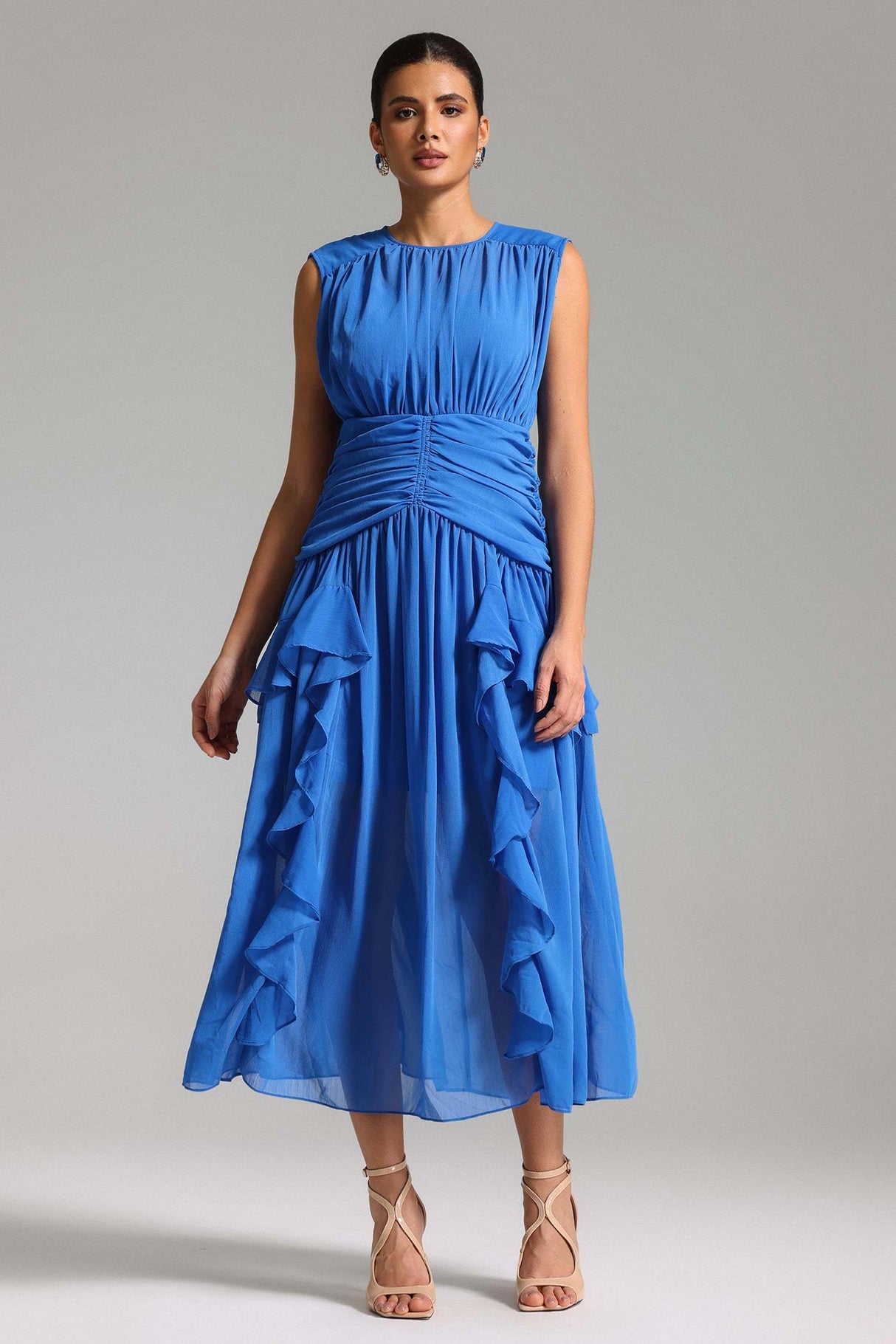 Serenity Blue Ruffled Hem Dress