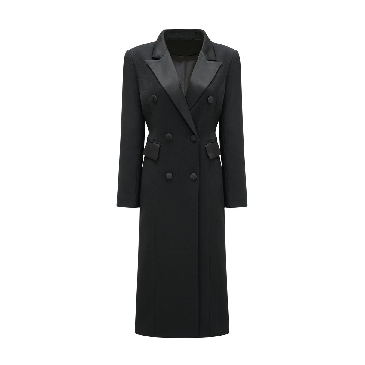 Serenity Coat Black Double Breasted Long Wool Blend
