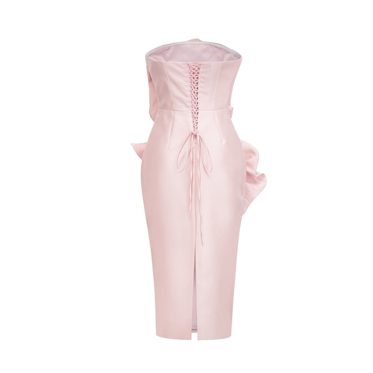 Serenity Midi Dress Pink Faux Flower Off Shoulder Style